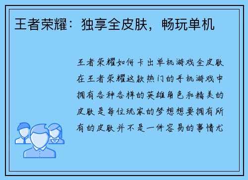 王者荣耀：独享全皮肤，畅玩单机