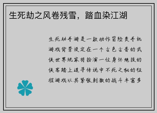 生死劫之风卷残雪，踏血染江湖